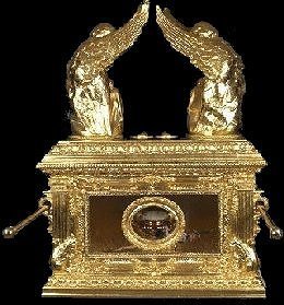 Ark of the Covenant with a window to see the pot of manna and Aarons rod.   2005 Mishkan Ministries.  Used here under the fair use doctrine.  Click the image to visit Mishkan Ministries impressive website about the Temple, Ark, High Priest, inter alia.