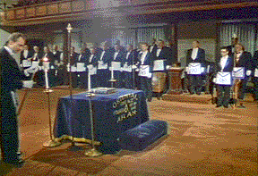 Oriental Lodge No. 33, Chicago, the home lodge of a substantial percentage of the companions of La Fayette Chapter No. 2.  Screen capture from "The Freemasons The Mystery, Myth and Truth," copyright 1995, 2005, Toth and Parson Productions, Inc.